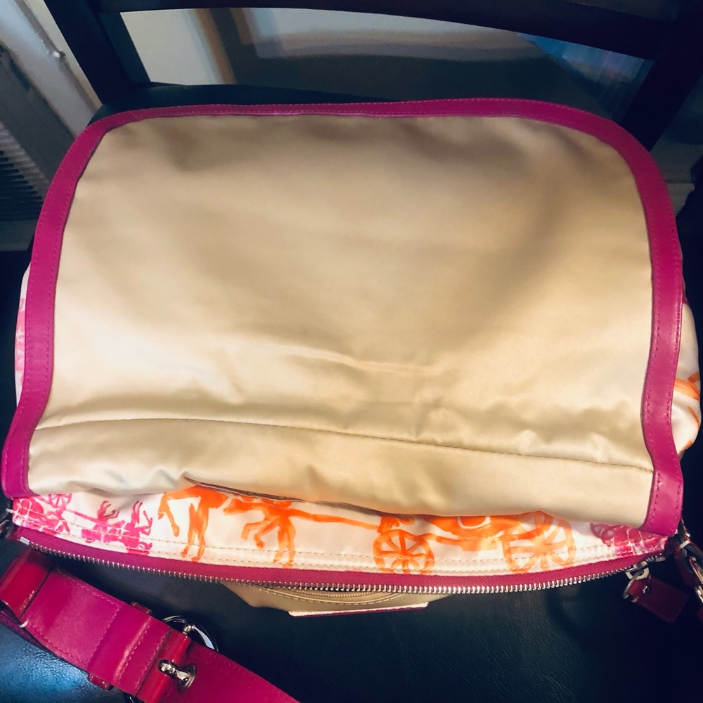 Coach Pink/cream Carriage Print Fabric and Patent Leather Flab Hobo. Price firm - Picture 6 of 9